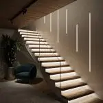 Modern staircase illuminated with ambient lighting