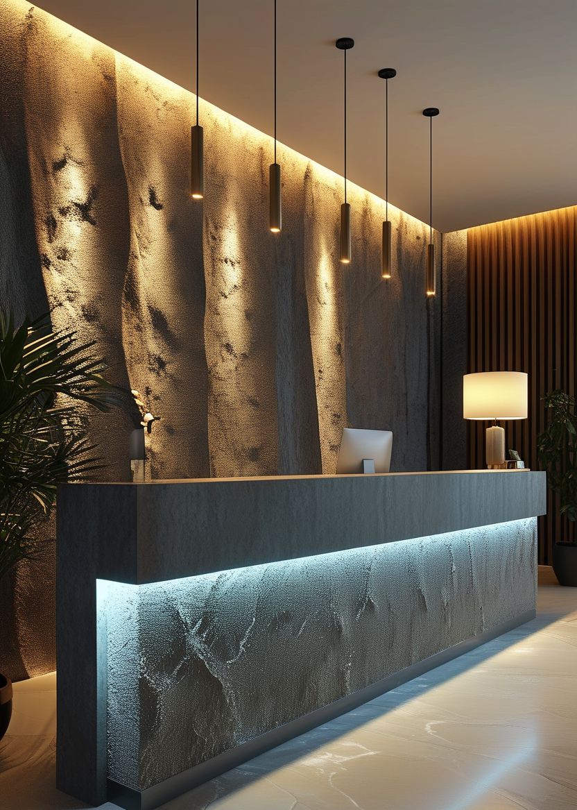 Front desk area with decorative LED lighting