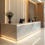Office interior lit with energy-efficient LED lights