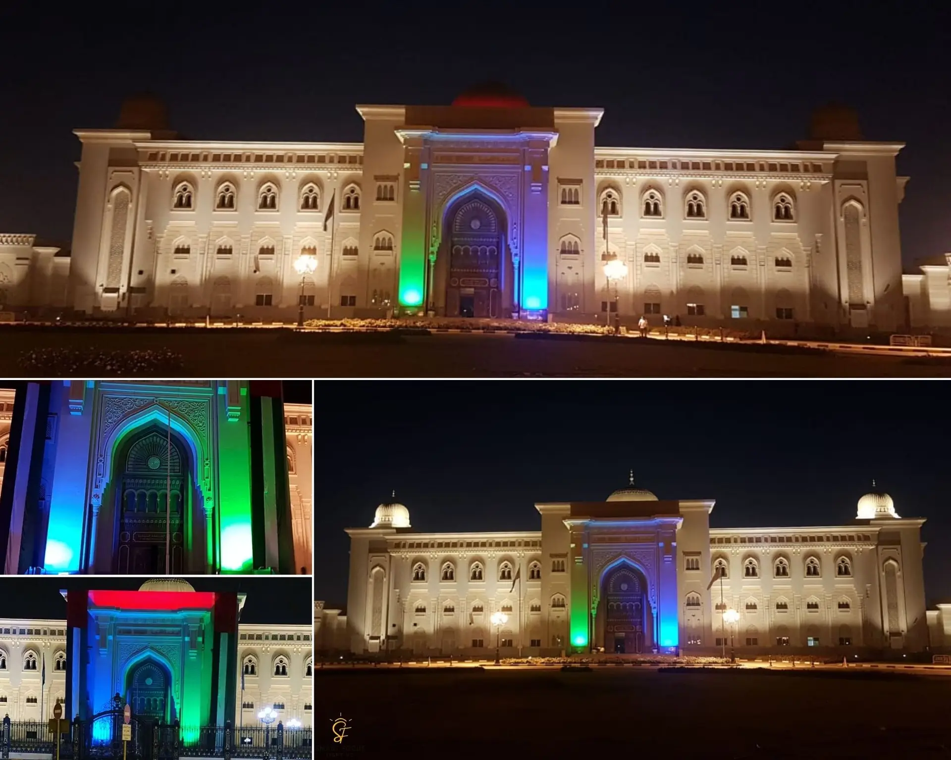 Campus exterior illuminated using lighting control at Al Qasimia University